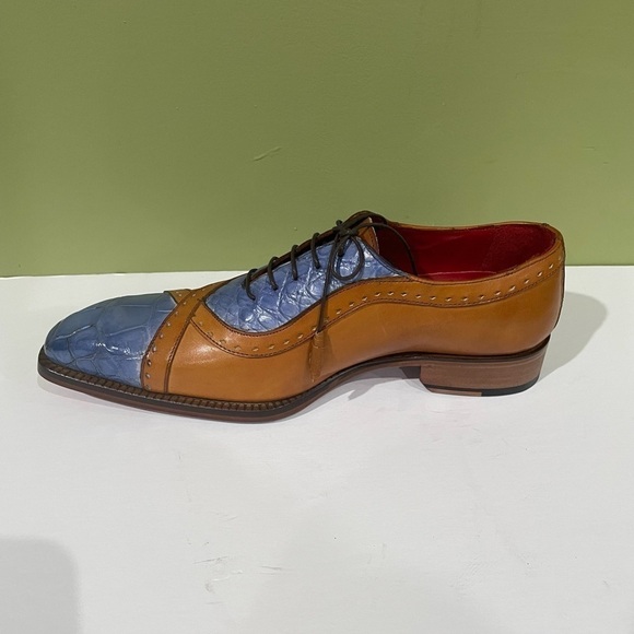Fennix Italy shoes leather calf/alligator cognac/blue cap toe